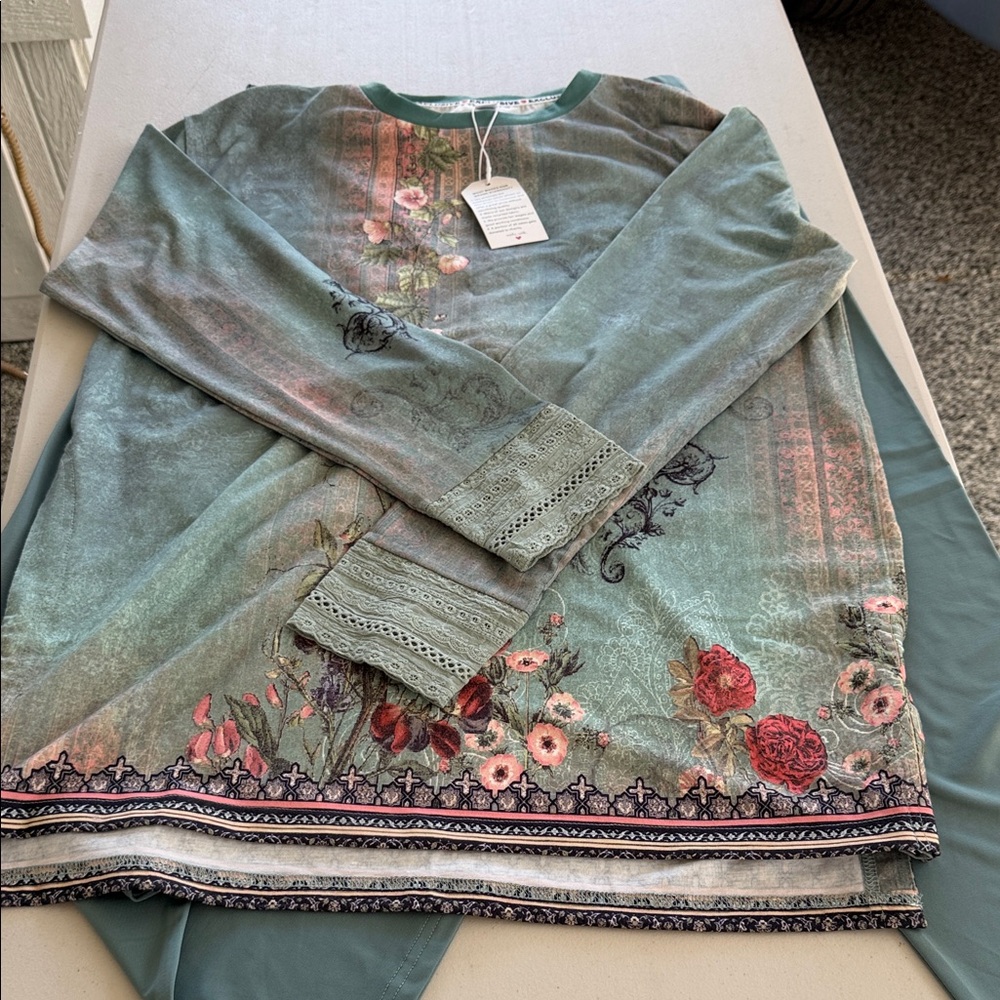 Women's Teal Floral Cold-Shoulder Blouse